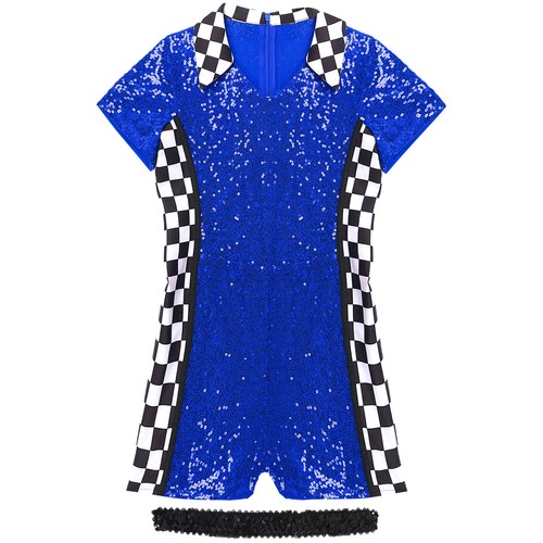 Girls Bodysuit Dress Up Racer Costume Uniform Jumpsuit Short Sleeve Unitard - Picture 38 of 85
