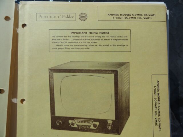 Vintage Sams Photofact Manual ANDREA MODELS C-VM21 C0-VM21 T-VM21 2C-VM21 (CH Vintage Sams Photofact Manual ANDREA MODELS C-VM21 C0-VM21 T-VM21 2C-VM21 (CH