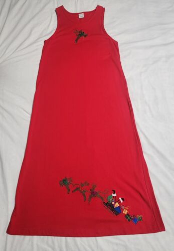 NWT Westbound Woman’s Christmas Dress Full Length Back Slit Red Flying Reindeer
