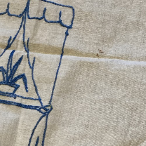 Vintage Hand Embroidered Tapestry "My Happy Home" Linen Cloth Kitchen 34" x 19" - Picture 6 of 9