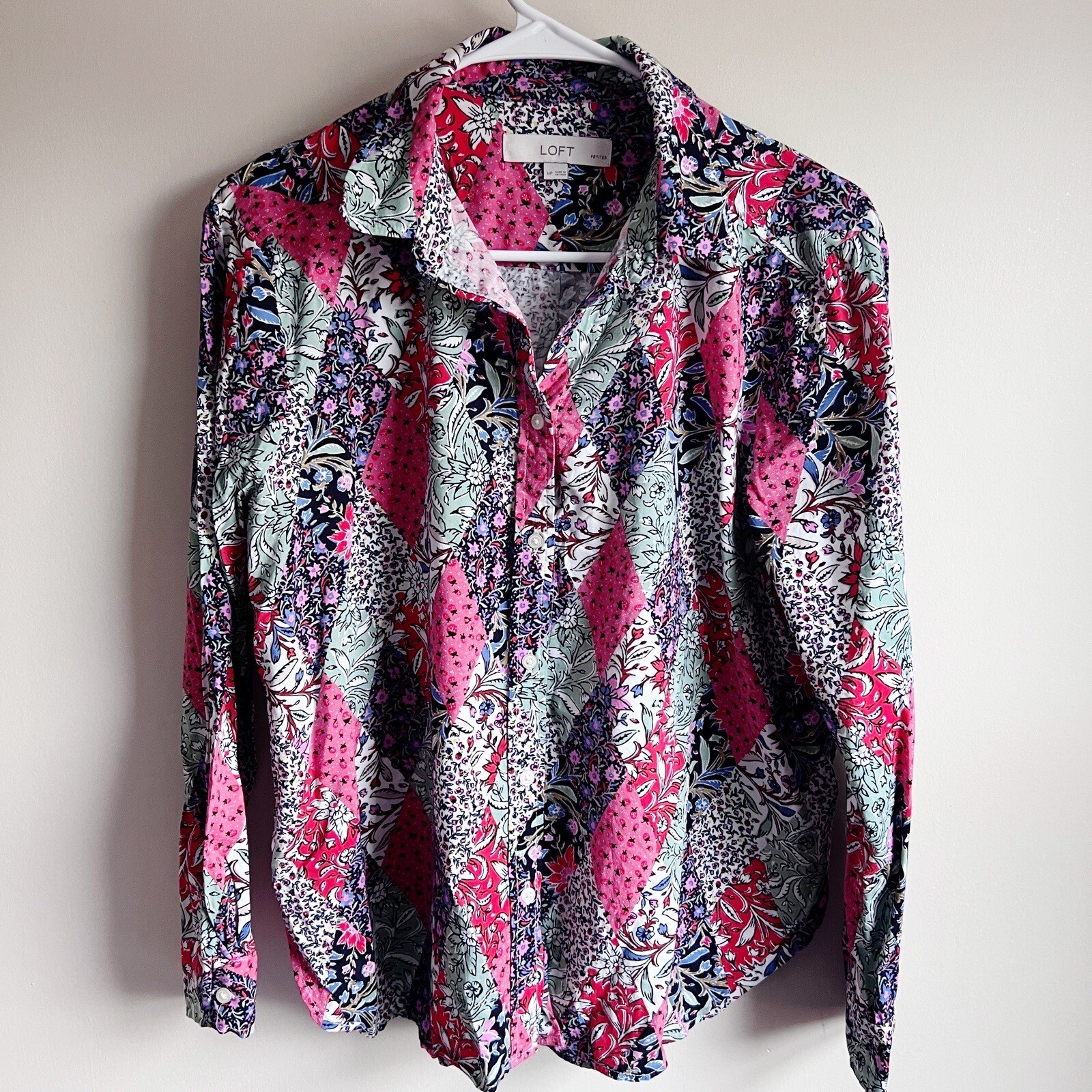 Loft Floral Patchwork Button Front Long Sleeve Bl… - image 1