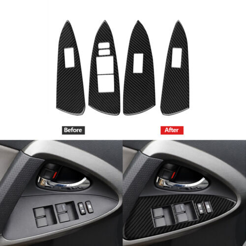 Soft Carbon Fiber Glass Window Switch Panel Cover Trim For Toyota RAV4 2006-2012