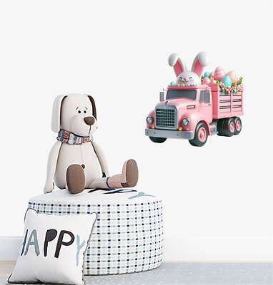 Osterhase Hase auf LKW Ei Wandbild bunte Vinyl Aufkleber Abziehbilder a10713