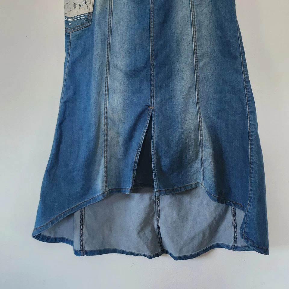 Falda acampanada de mezclilla roja Y2K Ecko 5/6 Jean Sirena en capas Foto 4 de 4