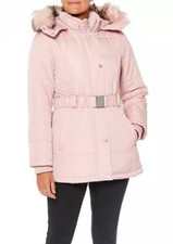 New Intl D.e.t.a.i.l.s Pink Fur Hood Belted Jacket Coat Size Xxl $160