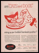 1955 Russwin New Britain Connecticut All Star Door Locks "Cats & Dogs" Print Ad