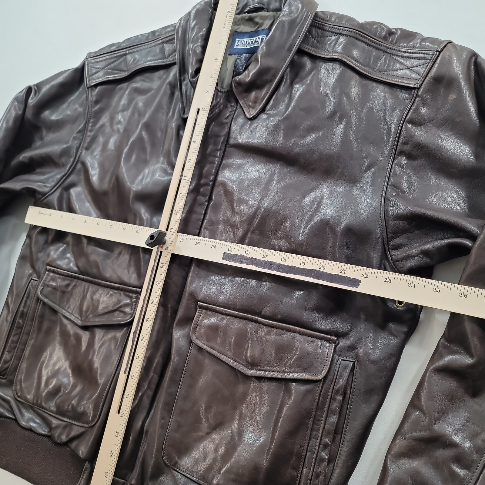 Lands End Leather Bomber Jacket Men Large Tall LT Brown Flight A2 Made