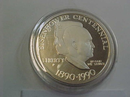 917) 1990-P Proof Eisenhower Commemorative Silver Dollar - 90% - Starts $32.00