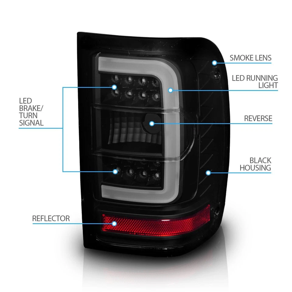 2001-2011 FORD RANGER C-BAR LED TAIL LIGHTS LEFT RIGHT LAMPS ASSEMBLY DARK SMOKE - Image 3 of 4