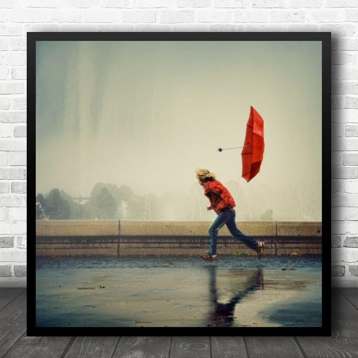 Windy Umbrella Shadow Reflection Person Texture Lost Wall Art Print