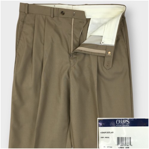 NEW! CHAPS Mens Dress Pants Wool Casual Trousers Size 35 Pleated Vintage Brown