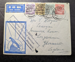 1934 Nyasaland Airmail First Flight Cover FFC Zomba to Gloucester England