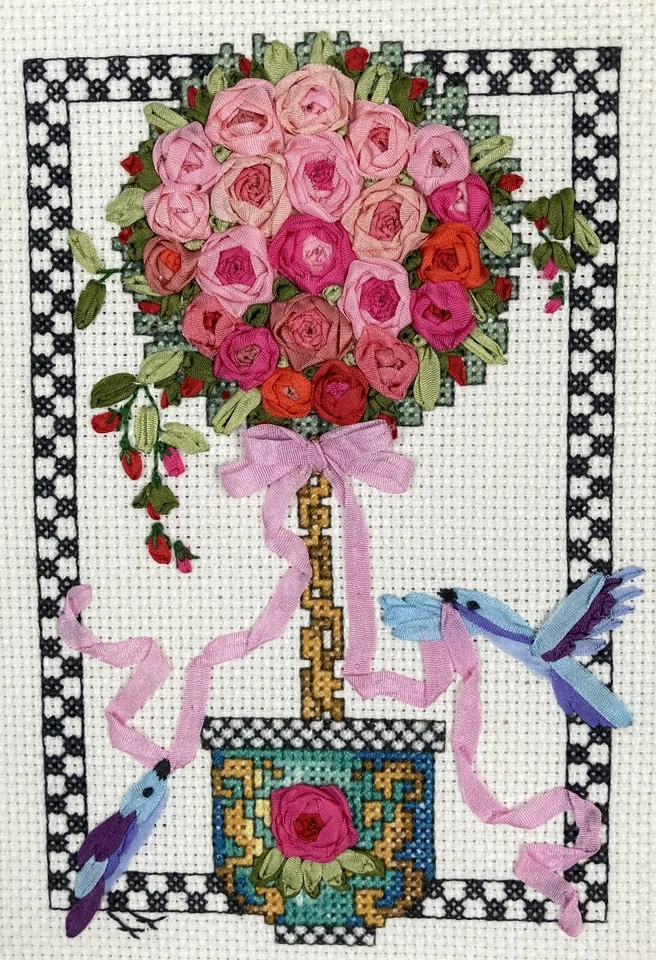 Cinta de seda acabada vintage "Topiario floral" cuadro mate y enmarcado 12"x10" Foto 4 de 4