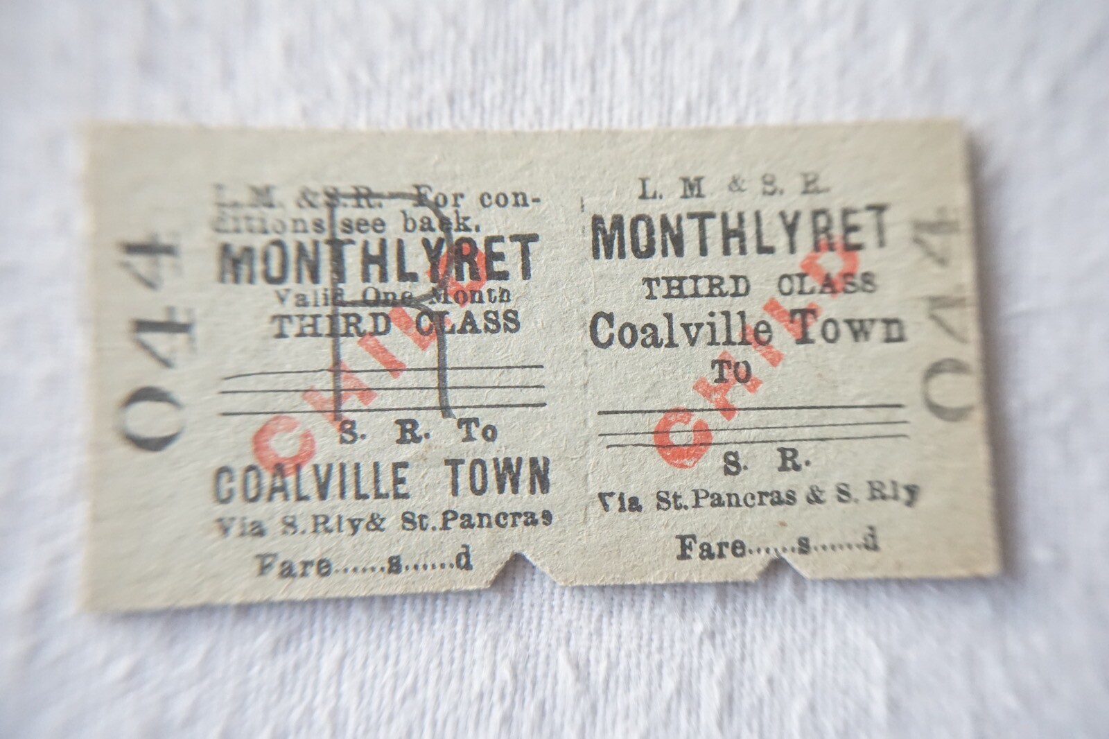 Coalville Town LMS Railway Train Ticket