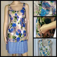 Nine West Blue Floral Stripe Pocket Sleeveless Day 2 Night Dress~ 2, 6, 10 M3020