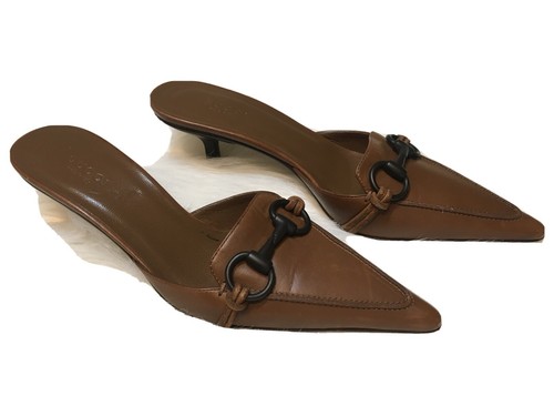 Gucci Mules Pointy Kitten Heel Brown Shoes Size 6.5 B | eBay