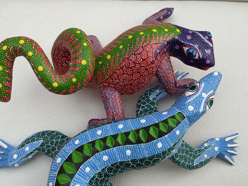 Large PAIR Oaxacan Lizards Mexican Folk Art Alebrije Hernandez Melchor Signed - Picture 11 of 12