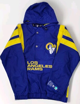 Starter Home LA Rams Quater-Zip Pullover Hooded Jacket Royal Blue Yellow Sz S