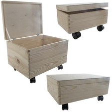 Rectangle Wooden Keepsake Underbed Boxes | Wheels & Lid | Unpainted Plain Pine