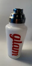 MCM vtg Milk Glass Cocktail Shaker GLAM themed Barware w/chrome lid-Missing top