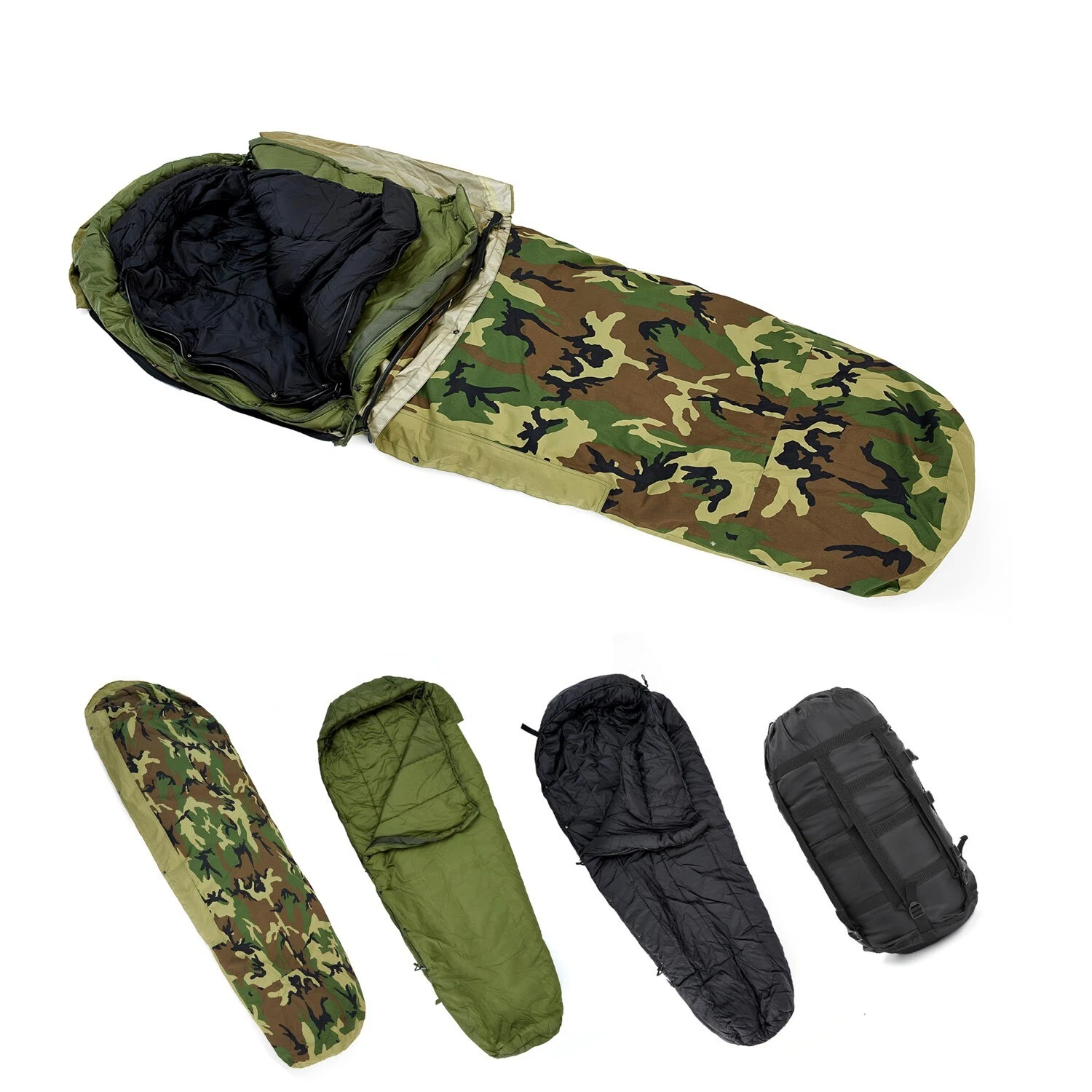 Modular Sleeping Bag System Woodland Camo 3-Piece Military Sleep Gear MSS Kit