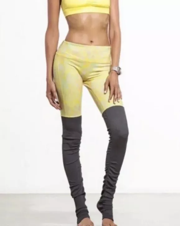 Alo Yoga Alo Goddess Indio Zest High Waist Leggings Women's Sz M Yellow &  Gray