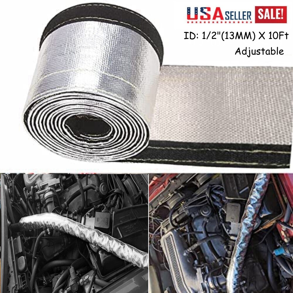 Metallic Heat Shield Sleeve 1/2" 10Ft Insulated Wire Hose Cover Wrap Loom Tube