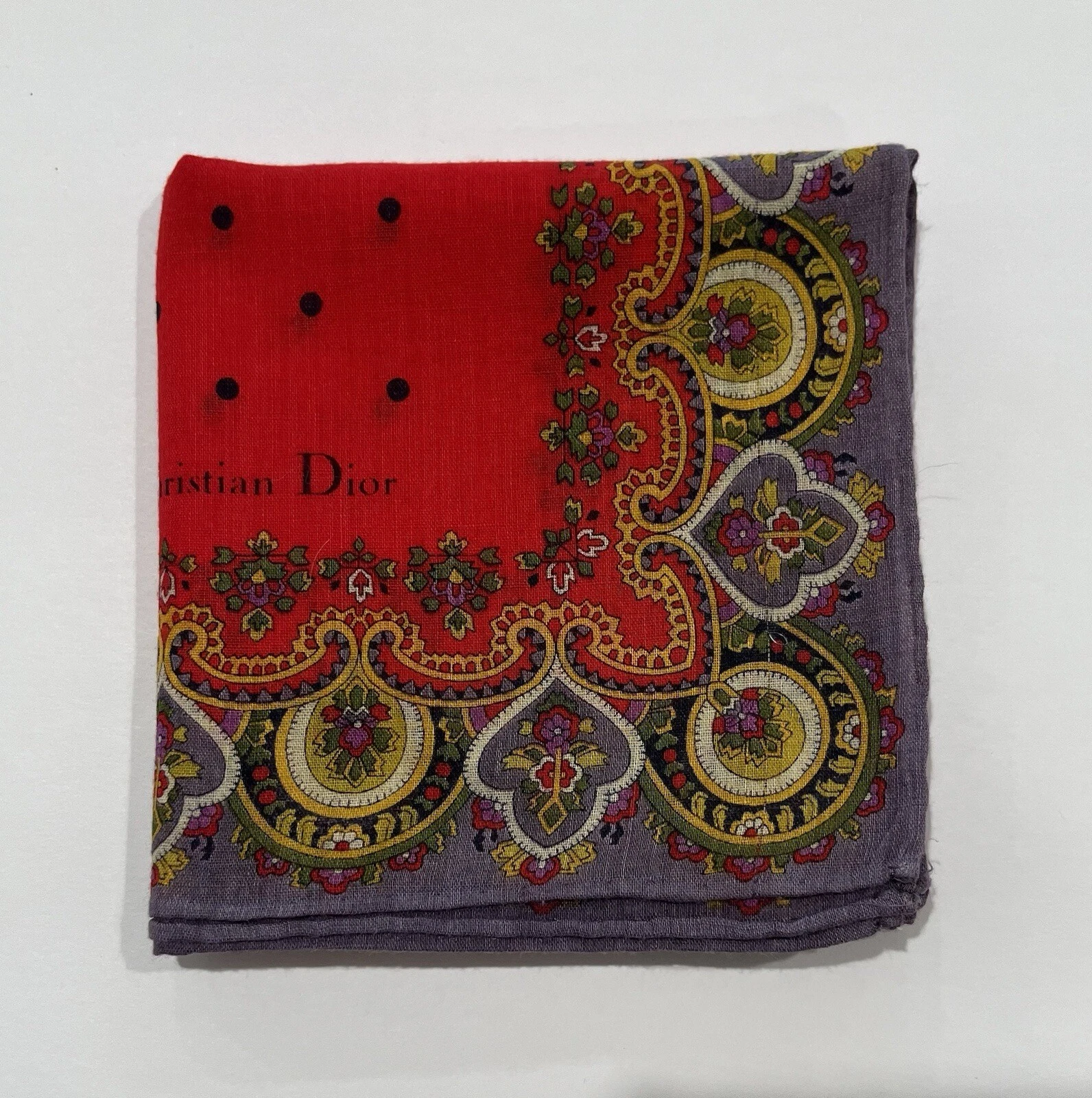 Mouchoirs Dior vintage femme art rouge à pois fleurs poche carré 17