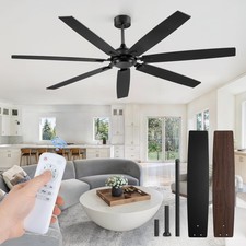 72 Inch Ceiling Fan No Light with Remote Control, Black Ceiling Fans Without ...