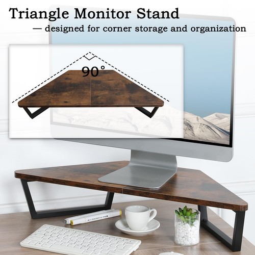 26 inch Triangle Monitor Stand Riser Desktop Corner Shelf Metal Leg Wood Comput - Picture 3 of 7