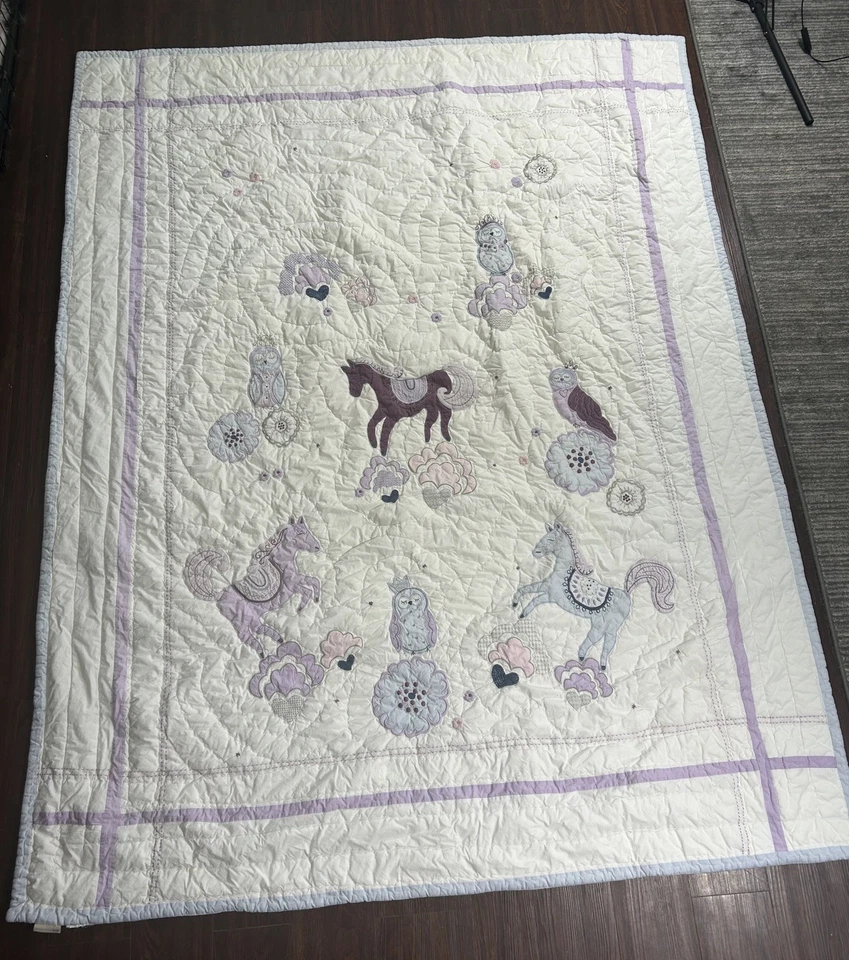 Juego de sábanas de colección Pottery Barn Kids Aria Horse Owls acolchado doble completo edredón falso Foto 2 de 4