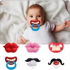 6PCs Funny Pacifier Infant Pacifier Cute Kissable Lips and Gentleman Mustache Te