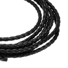 Braided Leather Cords, Round Leather Strap 4mm Dia. 2.23 Yards, Black