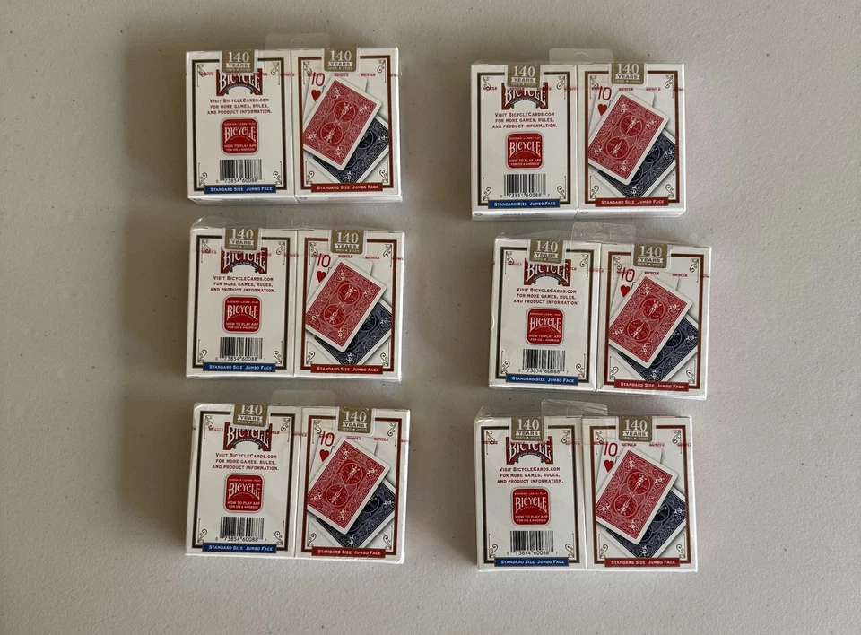 自行车扑克牌标准尺寸超大脸红色蓝色 2 级双组美国批量 — 第 2/2 张图片