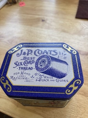 Vtg 1993 BRISTOLWARE TIN BOX CO J&R COATS THREAD Victorian Kids OCTAGON Can GIFT