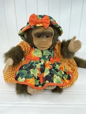 Hosung Monkey Chimp Stuffed Hand Puppet Girl Plush Orange Dress Bonnet Realistic