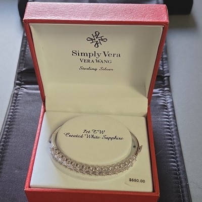 Simply Vera Vera Wang 925 Sterling Silver 7ct Lab White Sapphire Hinged Bangle