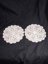 Set of 2 White Crochet Doilies Round Floral Lace Coasters Table Decor 9"