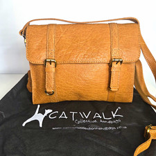 Catwalk Collection Handbags Tan Brown Leather Crossbody Satchel Bag Charm