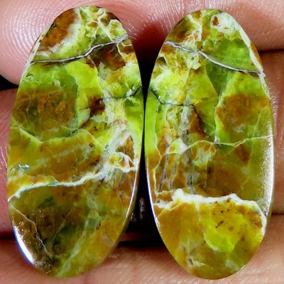 30.60 CT Natürlich Grün Opal Paar Oval Cabochonschliff 13x28x4 MM Opal Edelstein