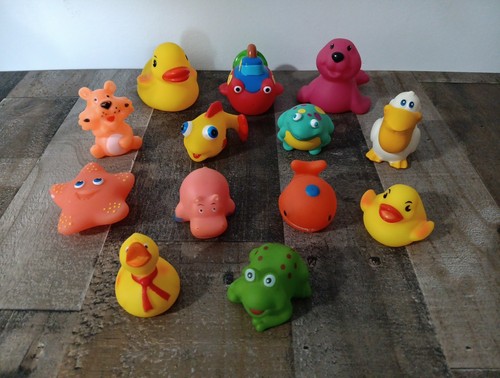 Lot of 13 Infant Rubber Vinyl Bathtub Bath Toys Animals, Sea Creatures, Boat