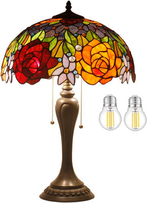Stained Glass Tiffany Rose Table Lamp - Elegant Bedside Light for Home Decor