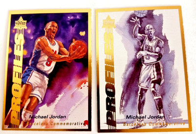 1992 ICON SPORTS  BARCELONA MICHAEL JORDAN PROFILES (2) GOLD CARDS #'S 14 & 16