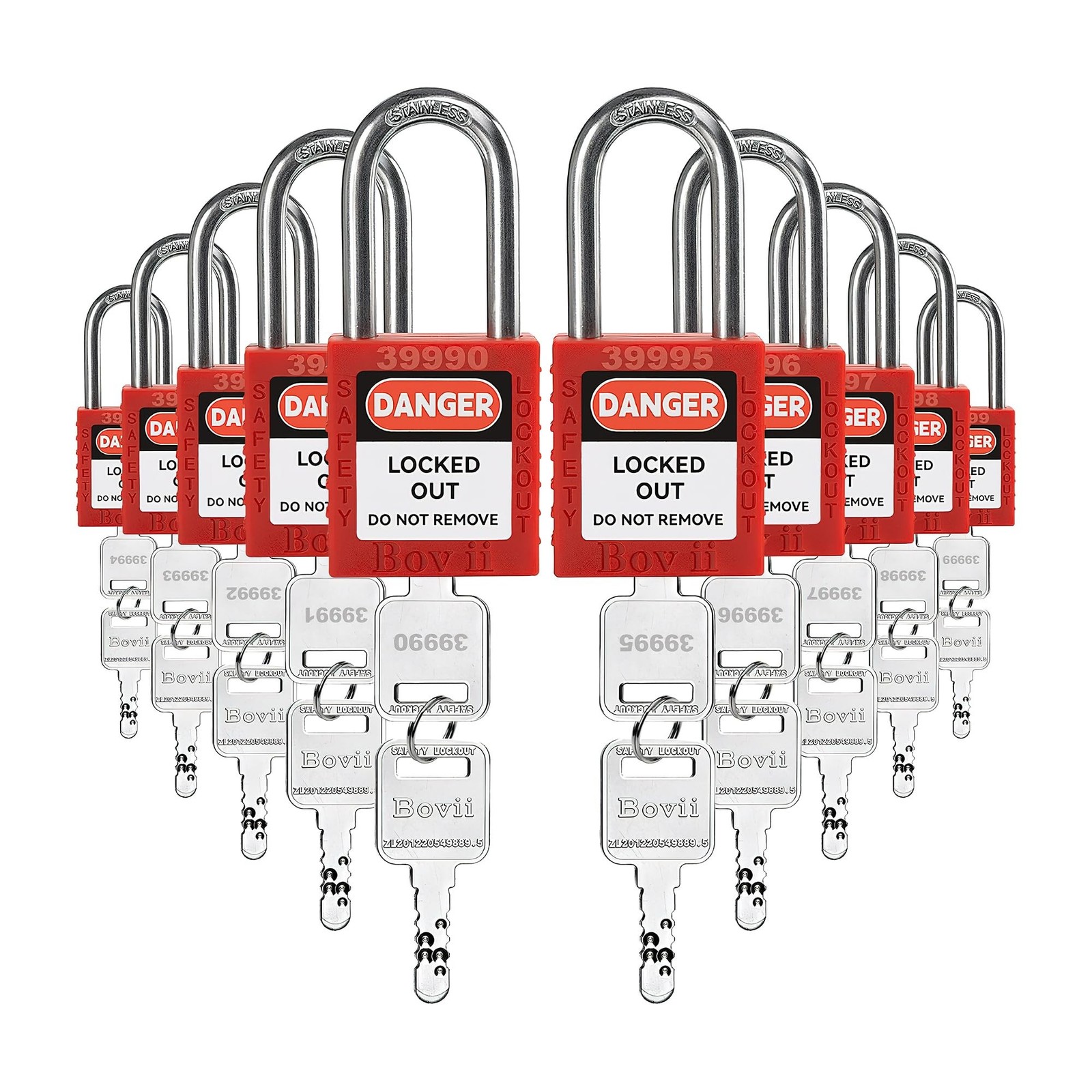 Lockout Tagout Locks, 10 Pack Red Keyed Different Loto Locks