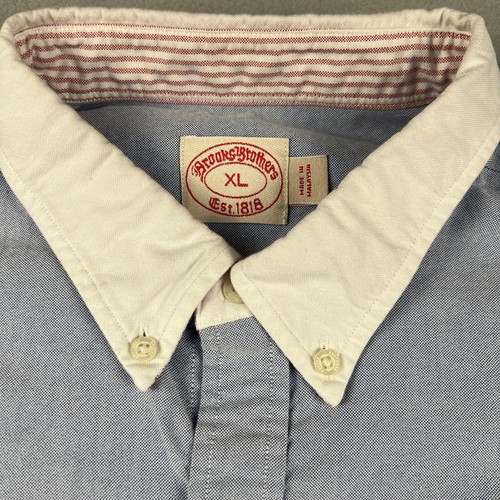 Brooks Brothers Button Down Shirt Mens XL Blue Contrast Collar Oxford Preppy - Picture 10 of 10