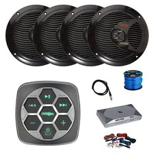 Metra Marine 3-Zone BT Controller, Amp w/Kit, 4X 6.5" 150W Speakers,Wire,Antenna