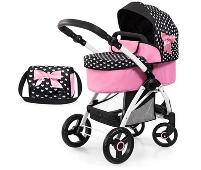 Bayer: Stroller/Pram Xeo, Hearts Black & Pink - Matching Handbag