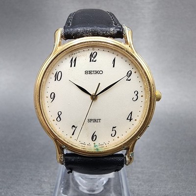 Seiko Spirit Watch Men 33mm Silver Dial Gold Tone Round 5e21-0010