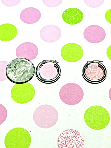 Solid 14k White Gold Small Hoop Polished Earrings .66 Grams Everyday  - Picture 2 of 5