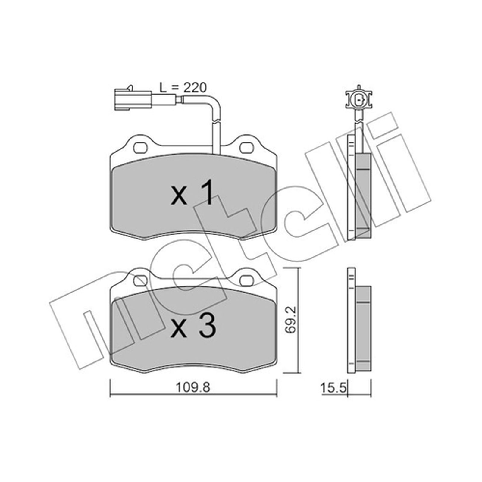 1x ORIGINAL® Metelli 22-0251-7 Bremsbelagsatz, Scheibenbremse Hinten, inkl.